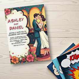 Retro Romantic Couple Dance Comic Style Wedding Einladung