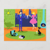 Retro Romantic Evening Pärchen Postcard