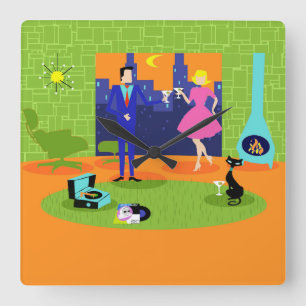 Retro romantische Abends-Paar-Wand-Uhr Quadratische Wanduhr