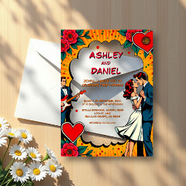 Retro Romantische Braut- und Comic-Hochzeit Acryleinladungen