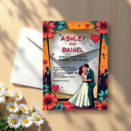 Retro Romantische Braut und Comic Hochzeit Acryleinladungen
