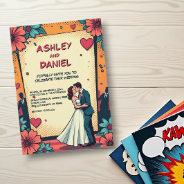Retro Romantische Braut und Comic Hochzeit Einladung