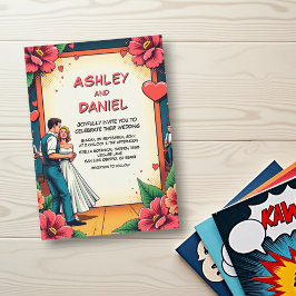 Retro Romantische Braut- und Groom-Tanz-Comic Hoch Einladung