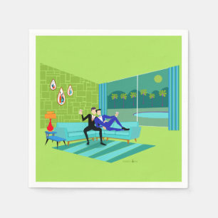 Retro Romantische Gay Couple Paper Napkins Serviette