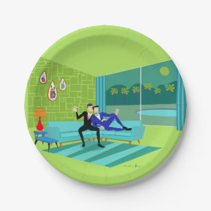 Retro Romantische Gay Couple Paper Plate Pappteller