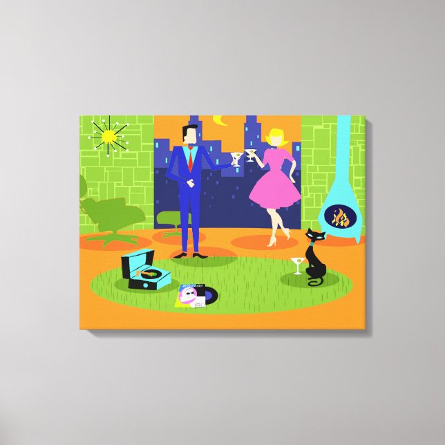 Retro Romantischer Abend Couple Canvas Print Leinwanddruck (Vorderseite)