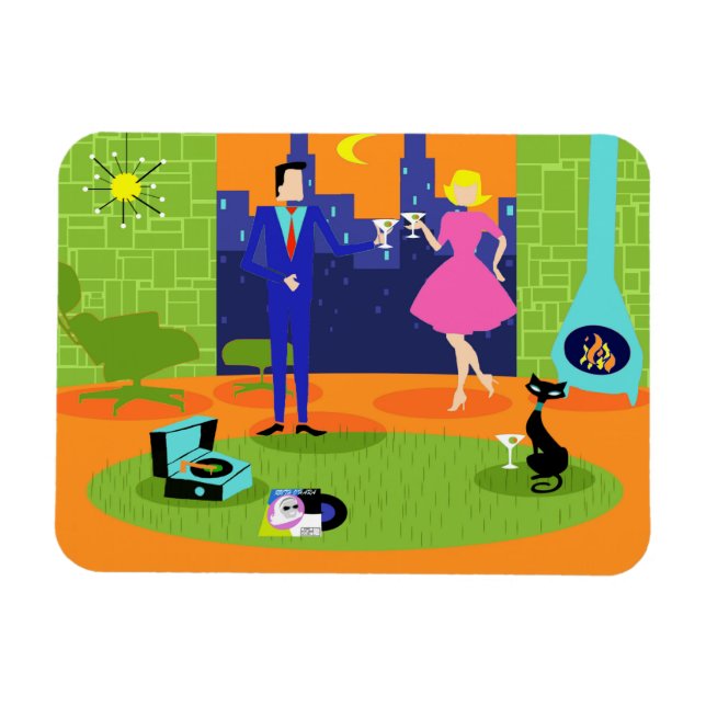 Retro Romantischer Abend Couple Flexible Magnet (Horizontal)