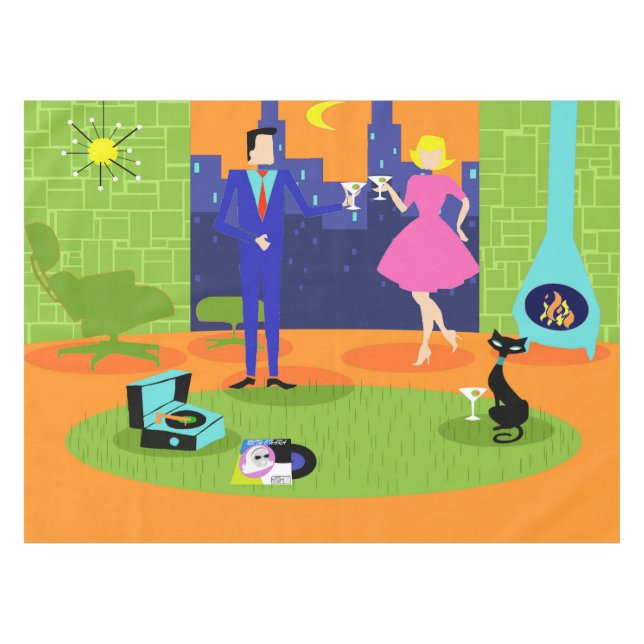 Retro Romantischer Abend Couple Tableclout Tischdecke (Vorderseite (Horizontal))