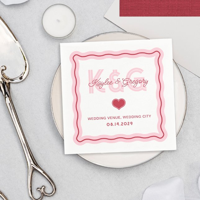 Retro romantischer wellenförmiger Rahmen Herz Mono Serviette (Von Creator hochgeladen)