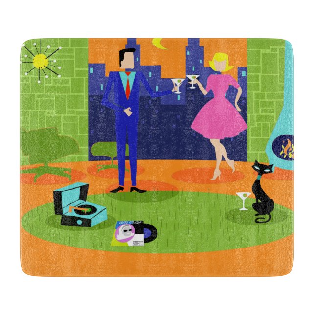 Retro romantisches Abends-Paar-Ausschnitt-Brett Schneidebrett (Vorderseite)