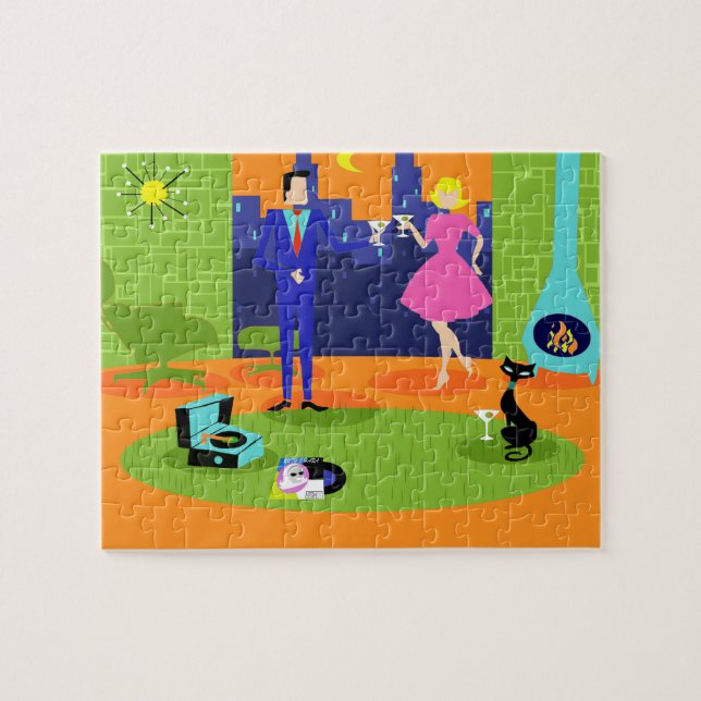 Retro romantisches Abends-Paar-Puzzlespiel Puzzle (Horizontal)