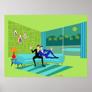 Retro romantisches schwules Paar Poster