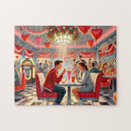 Retro-Romanze im Valentine Diner der 1950er Jahre Puzzle