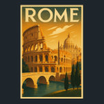 Retro Rome, Italien Vintag Art-Deco-Reisen Poster<br><div class="desc">Dies ist ein Retro Rom,  Italien Tourismus-Grafik inklusive dem Kolosseum und Petersdom im Vintagen Art Deko Stil.</div>