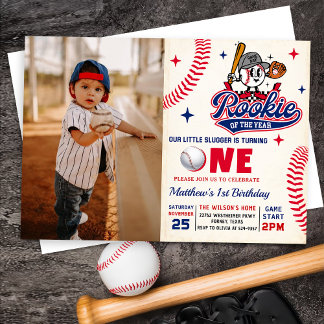 Retro Rookie des Jahres Baseball 1. Geburtstag Einladung