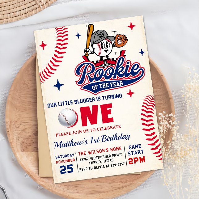 Retro Rookie des Jahres Baseball 1. Geburtstag Einladung (Von Creator hochgeladen)
