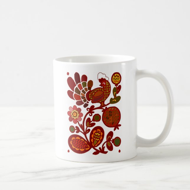 Retro Rooster 60er Mod Style Orange und Red Print Tasse (Rechts)