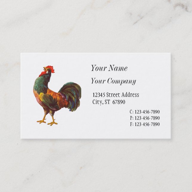 Retro Rooster Custom Business Cards Visitenkarte (Vorderseite)