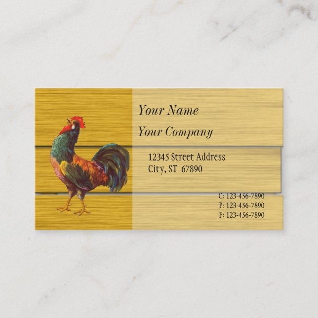 Retro Rooster Imitate Wood Custom Business Cards Visitenkarte (Vorderseite)