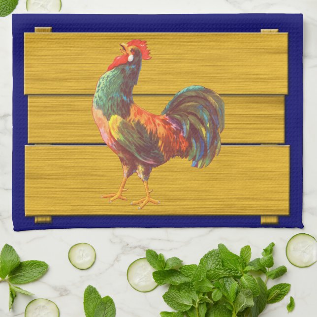 Retro Rooster Kiste Kunst Küche Handtuch (Gefaltet)