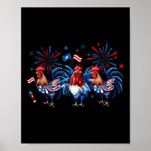 Retro Rooster Patriotic USA Hühner Farm Tier 4 Poster