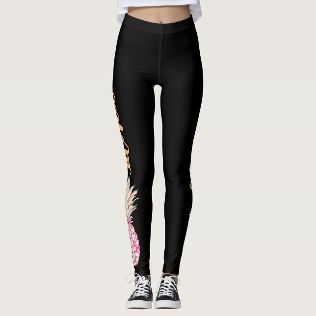 Retro Rosa-Aloha Ananas-Leggings Leggings (Vorderseite)