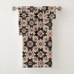 Retro-Rosa-Blumen-Diamant Mitte des Jahrhunderts m Badhandtuch Set