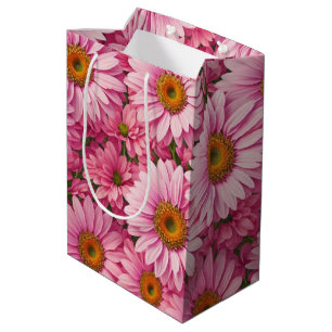 Retro rosa Blumenmuster mit Gänseblümchen Mittlere Geschenktüte