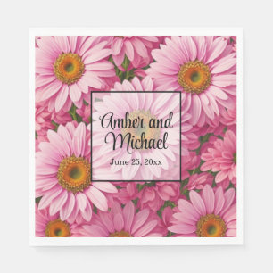 Retro-Rosa-Blumenmuster mit Gänseblümchen Serviette