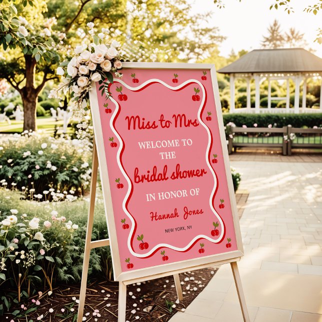 Retro rosa Cherry Valentine Brautparty Willkommen Poster (Von Creator hochgeladen)