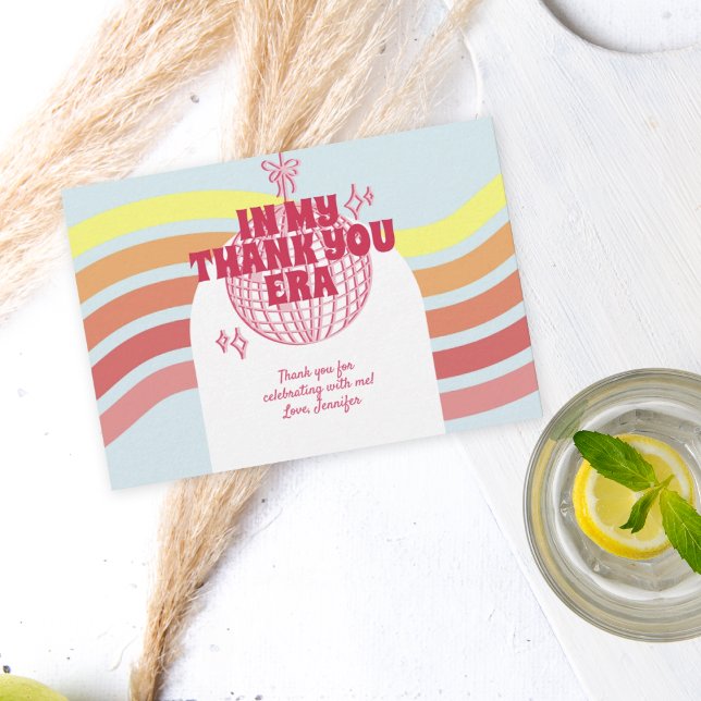 Retro Rosa Disco Ball in meinem Party Dankeskarte (Von Creator hochgeladen)