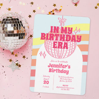 Retro Rosa Disco Ball in meinem Party Einladung