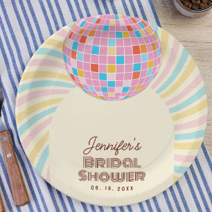 Retro Rosa Disco-Kugel Groovy Boho Brautparty Pappteller