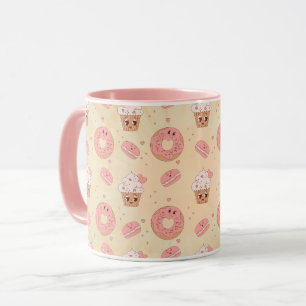 Retro-Rosa-Donuts- und Cupcakes-Muster Tasse