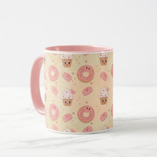 Retro-Rosa-Donuts- und Cupcakes-Muster Tasse