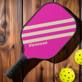 Retro Rosa Drei Streifen mit Namen Pickleball Schläger