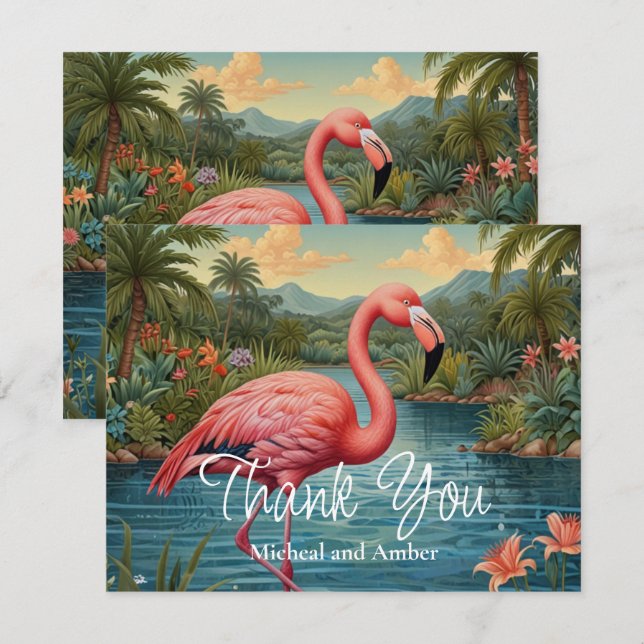 Retro rosa Flamingo Dankeskarte (Vorne/Hinten)