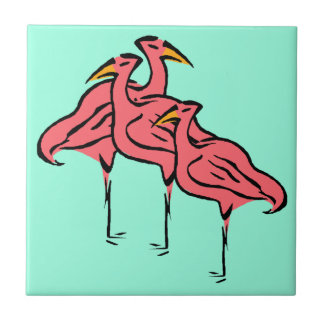 Retro rosa Flamingo-Vogel-Menge auf Aqua-Blau Fliese