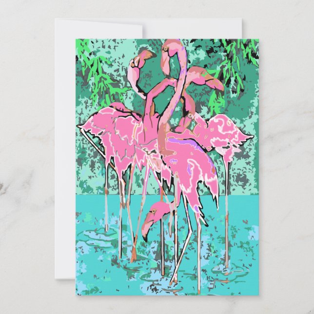 Retro rosa Flamingos Abstrakte 12x18 Einladungen V (Vorderseite)