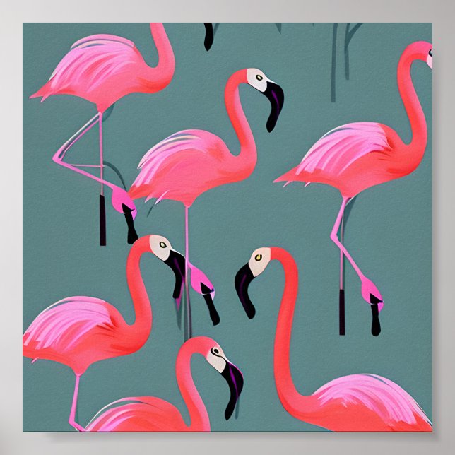 Retro-Rosa Flamingos Poster (Vorne)