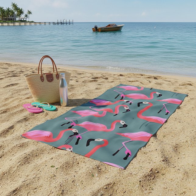 Retro-Rosa Flamingos Strandtuch (Von Creator hochgeladen)
