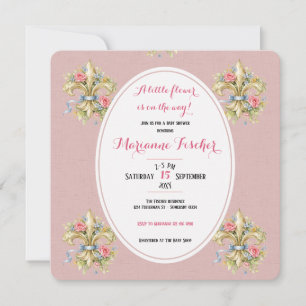 Retro-Rosa-Fleur-de-Lys-Baby-Shower-Einladung