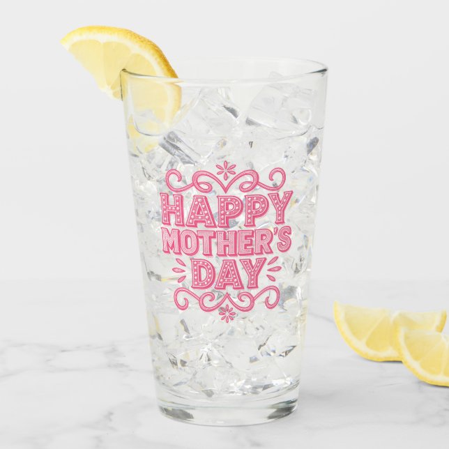 Retro Rosa Frohen Muttertag Glas (Vorderseite Ice)