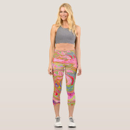 Retro Rosa, Gelb und Magenta Abstrakte Kunst, Dich Capri Leggings