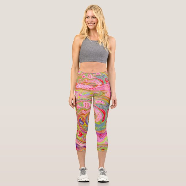 Retro Rosa, Gelb und Magenta Abstrakte Kunst, Dich Capri Leggings (Vorderseite)