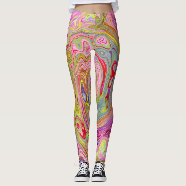 Retro Rosa, Gelb und Magenta Abstrakte Kunst, Dich Leggings (Vorderseite)