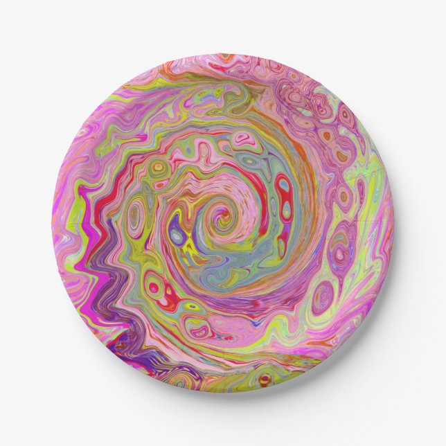 Retro Rosa, Gelb und Magenta Abstrakte Kunst, Dich Pappteller (Vorderseite)