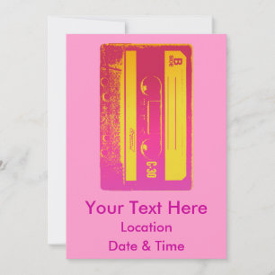 Retro Rosa & Gelbe Kassette Einladung