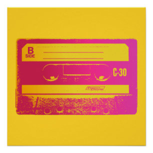 Retro Rosa & Gelbe Kassette Poster