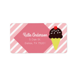 Retro-Rosa-gestreifte-Eiscreme-Adressetiketten mit Adressaufkleber